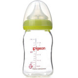 日本 贝亲（Pigeon）宽口径玻璃婴儿奶瓶 母乳耐热奶瓶 0-3个月 绿色 160ml