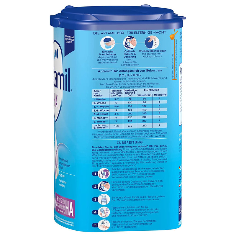 保税区德国 爱他美（Aptamil）HA免敏奶粉 pre段 800g 适合0-3个月