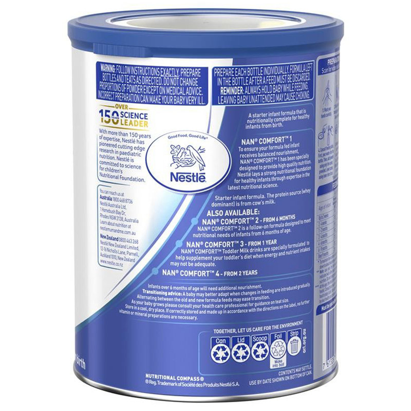 保税区澳洲 雀巢（NESTLE）舒适能恩婴幼儿配方奶粉1段 800g 适合0-6个月