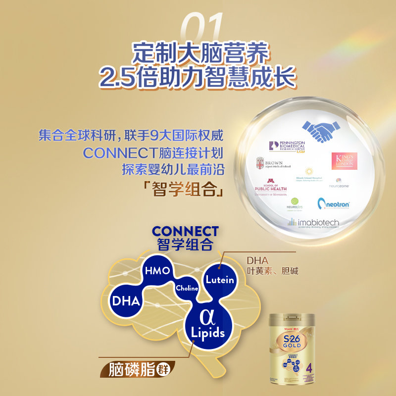 保税区港版 惠氏（Wyeth）S-26金装婴幼儿配方奶粉4段 850g（新包装）