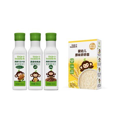 小皮 真香辅食油3瓶装(核桃油100ml+巴旦木油100ml+亚麻籽油100ml)+随机口味面条1盒