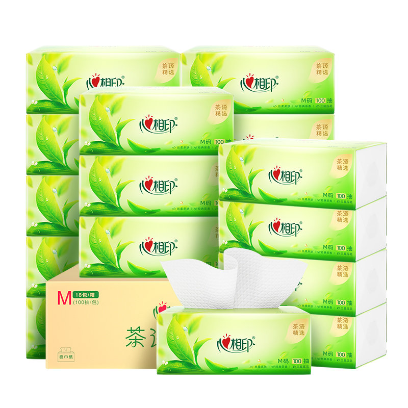 【国内行货】心相印 茶语经典系列三层塑装纸面巾箱 DT3100箱装 18包/箱（M码/100抽/包）