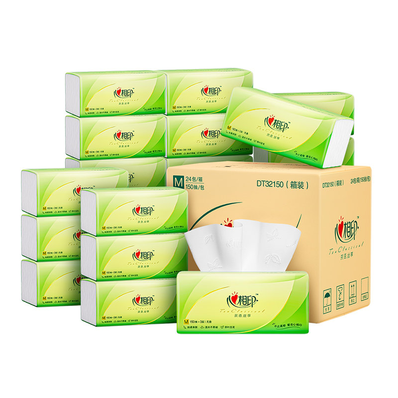 【国内行货】心相印 茶语丝享系列150抽三层塑装纸面巾DT32150箱装（M码）6包*4提