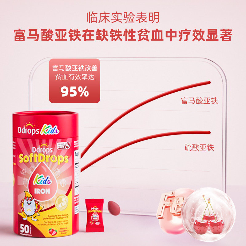 加拿大 滴卓思(Ddrops)儿童无糖型补铁软糖50粒/罐