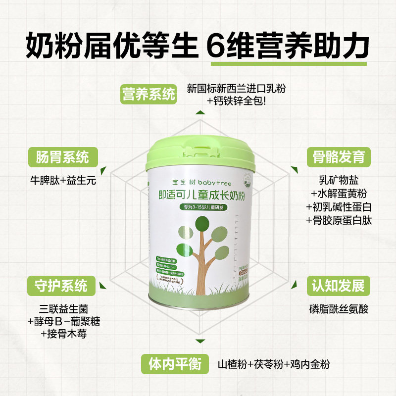 宝宝树 即适可儿童成长奶粉 600g/罐*2罐 适合3岁以上