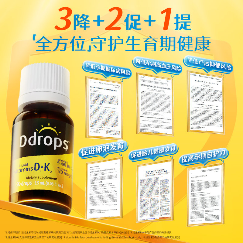 加拿大 滴卓思(Ddrops)成人维生素D3-5000IU+维生素K2滴剂 2.5ml/瓶