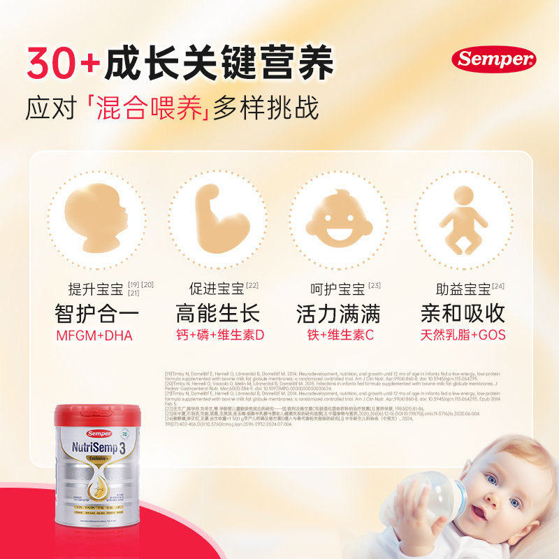 瑞典 森宝(Semper)红罐Pro版5HMOS婴幼儿奶粉3段 800g 适合12月+