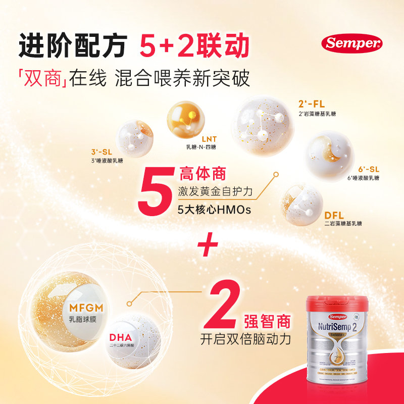 瑞典 森宝(Semper)红罐Pro版5HMOS婴幼儿奶粉2段 800g 适合6-12个月
