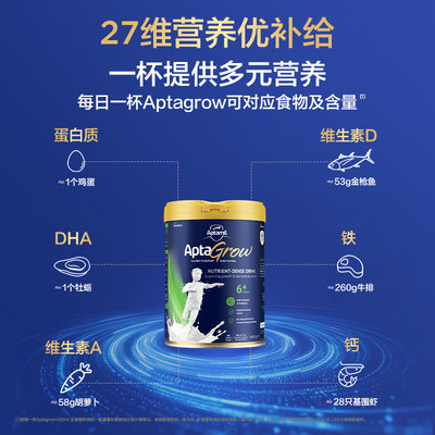 澳洲 爱他美(Aptamil)AptaGrow儿童成长奶粉 6+段 900g/罐 适合6岁以上