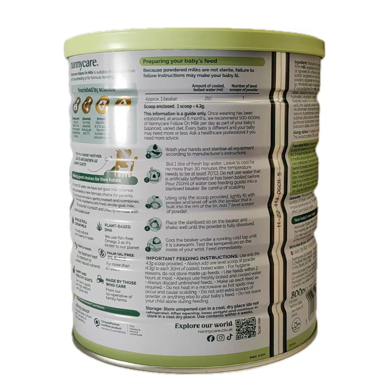 英国 纳尼凯尔(Nannycare)婴幼儿羊奶粉2段 800g 适合6-12个月(新旧包装随机发货)
